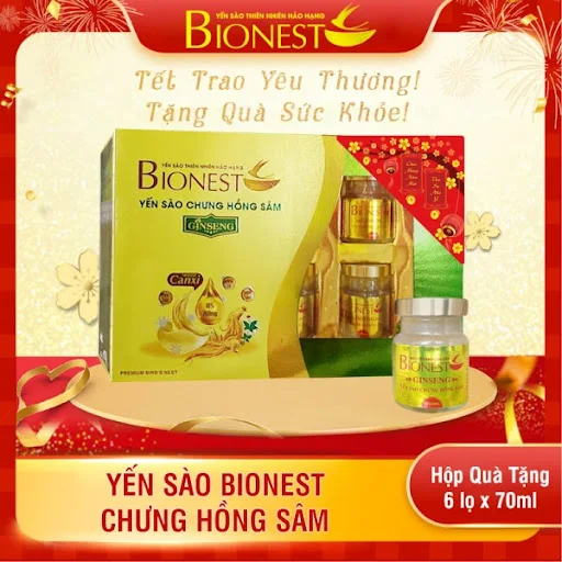 Hộp Yến sào Bionest Ginseng hồng sâm cao cấp - hộp quà tặng 6 lọ