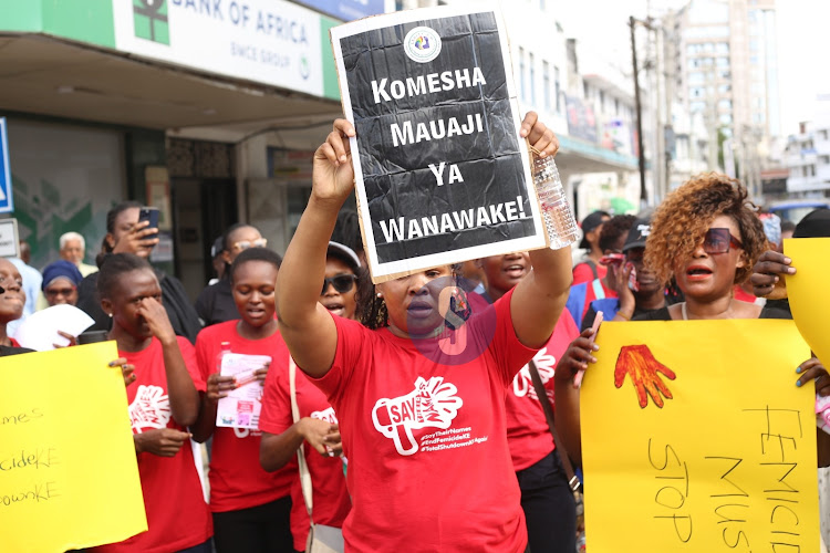 March against femicide on the Mombasa streets that started from Moi Avenue streets (Mapembeni) to Tonoka social hall on January 27, 2024.