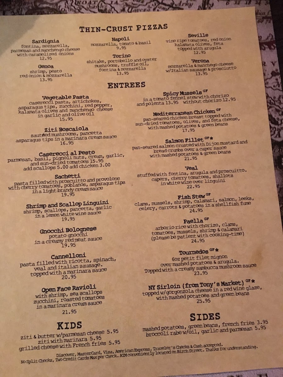 Sophia's Grotto gluten-free menu