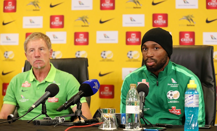 Stuart Baxter, coach of South Africa with Ramahlwe Mphahlele of South Africa during 2018 World Cup Qualifiers South Africa Press Conference at Southern Sun, Johannesburg South Africa on 28 August 2017.