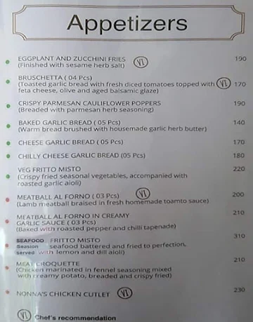 Vera Italiano menu 