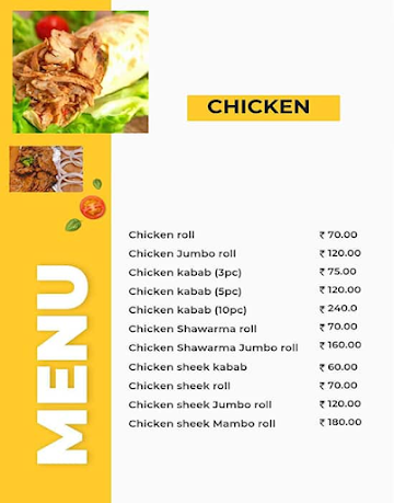 Chicken Shahi Kabab Center menu 