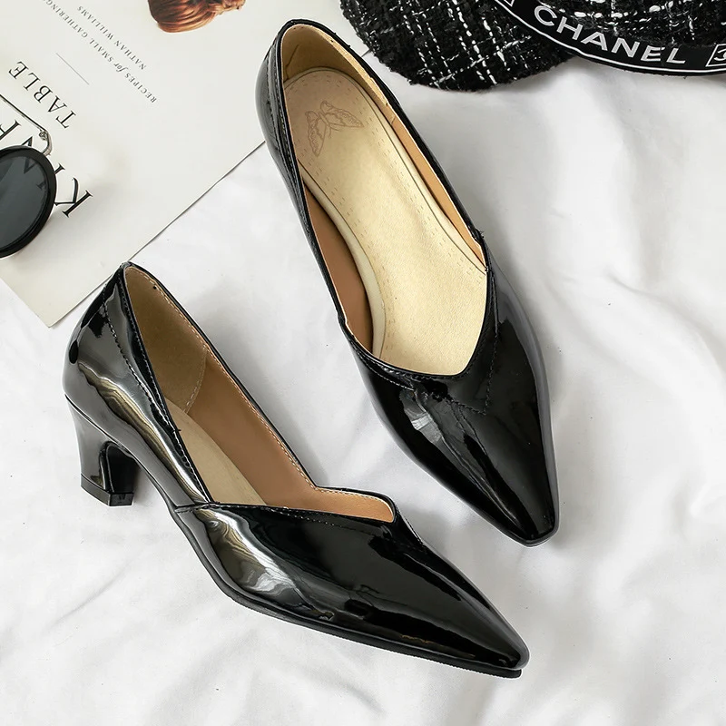 Dames schoenen met vierkante neus en middelhoge hak, maat 40-48, ondiepe instap, veelzijdig te combineren, perfect voor elke gelegenheid, stijlvol en comfortabel.