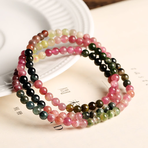 Title 3, Natural Brazilian Tourmaline Buddha Bead Bracel...
