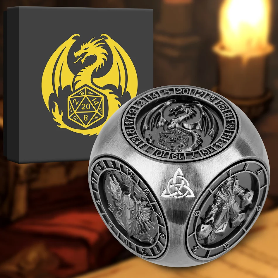 6-Pack DND Dice Wheel Gift Box Set, Retro Wheel Metal Polyhedral Board Game Prop, Desktop Role Playing Decoration Collec