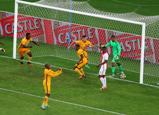 Lorenzo Gordinho scores for Kaizer Chiefs during the Absa Premiership match between Kaizer Chiefs and Ajax Cape Town at Moses Mabhida Stadium on October 15, 2016 in Durban, South Africa.