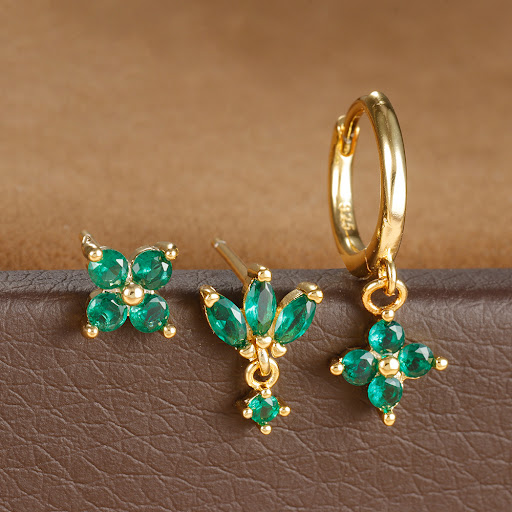 Title 1, Zircon Ear Studs Copper Plated 18K Real Gold Ge...