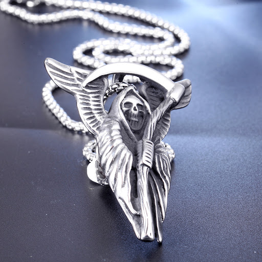 Title 4, Stainless Ornament Skull Death Sickle Pendant C...