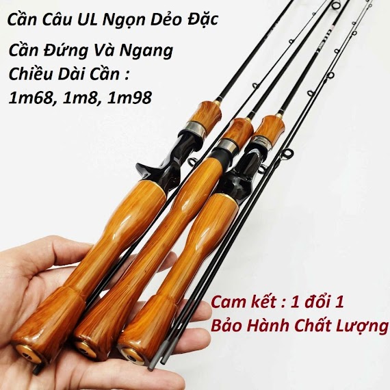 Cần Câu Máy Lure Ul 2 Khúc Ngọn Dẻo Máy Đứng, Máy Ngang Cán Gỗ Dài 1M68, 1M8, 1M98 Anhnamfishing