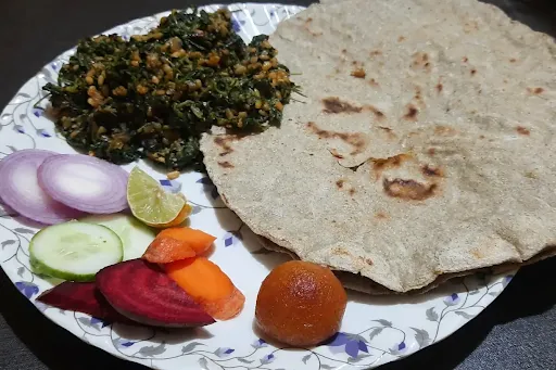 Methi Bhaji With 2 Bajra Bhakri And Thecha