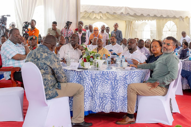 President William Ruto and government and county leaders during the stakeholders meeting at the Kenya Ports Authority.