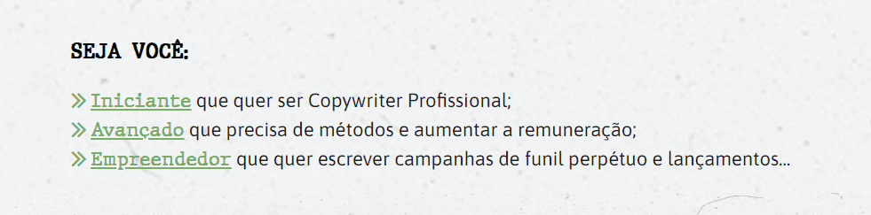 Exemplo de como inserir "Para quem é o produto" em uma página de vendas.