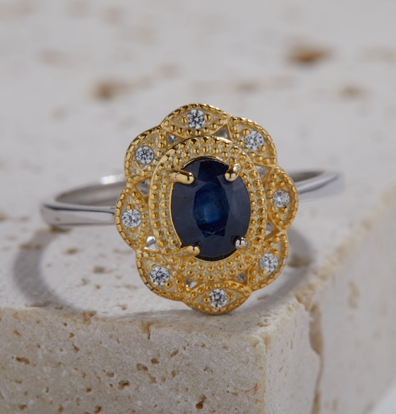 Title 2, Bague saphir naturel femme sertie dargent ster...