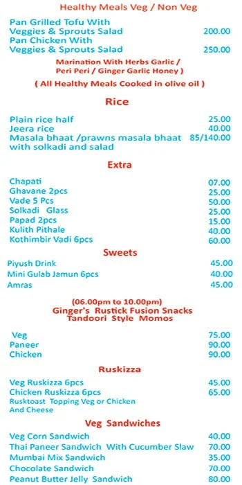 Gingers Katta menu 