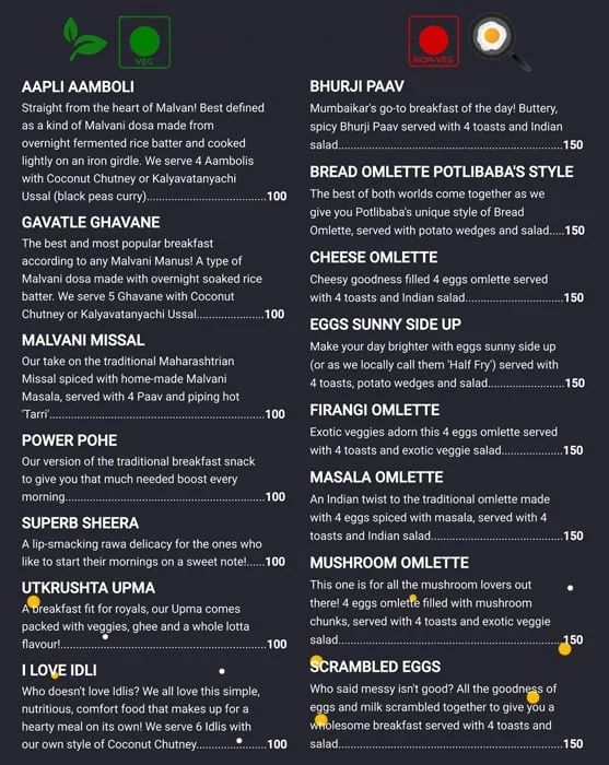 Potlibaba's Kitchen menu 