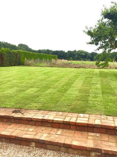 Brick wall and step and re turfed garden