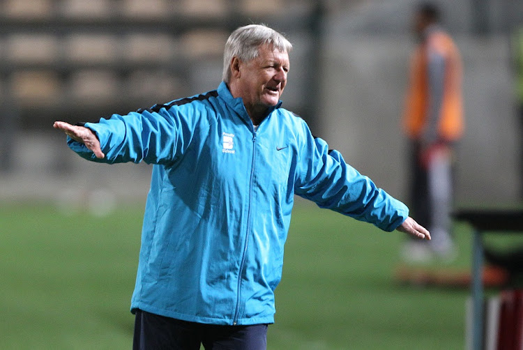 Clive Barker does his plane celebration at Bidvest Wits in a Premiership match against Ajax Cape Town at Athlone Stadium on April 20 2013.