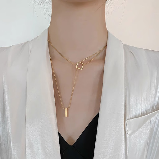 Title 7, Fashion Geometric Necklace Double-layer Adjusta...