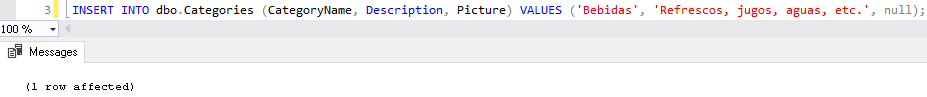 Instrucción Insert en SQL Server
