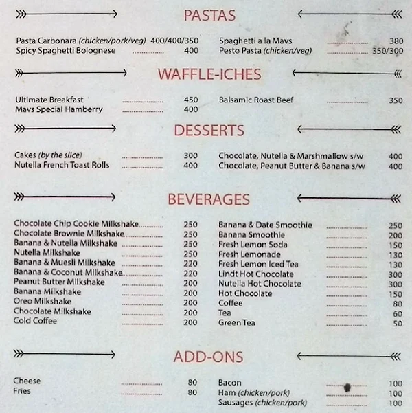 Mavs Cakes & Bakes menu 