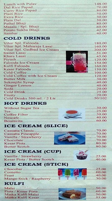 Hotel Vihar menu 