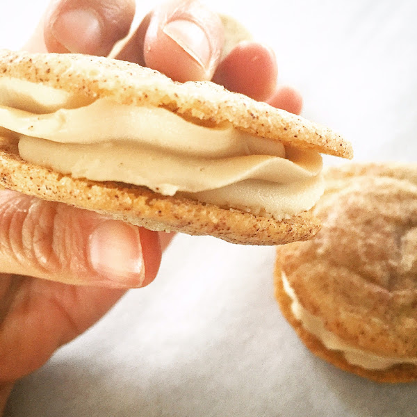 Snickerdoodle cookie sandwiches with coffee buttercream