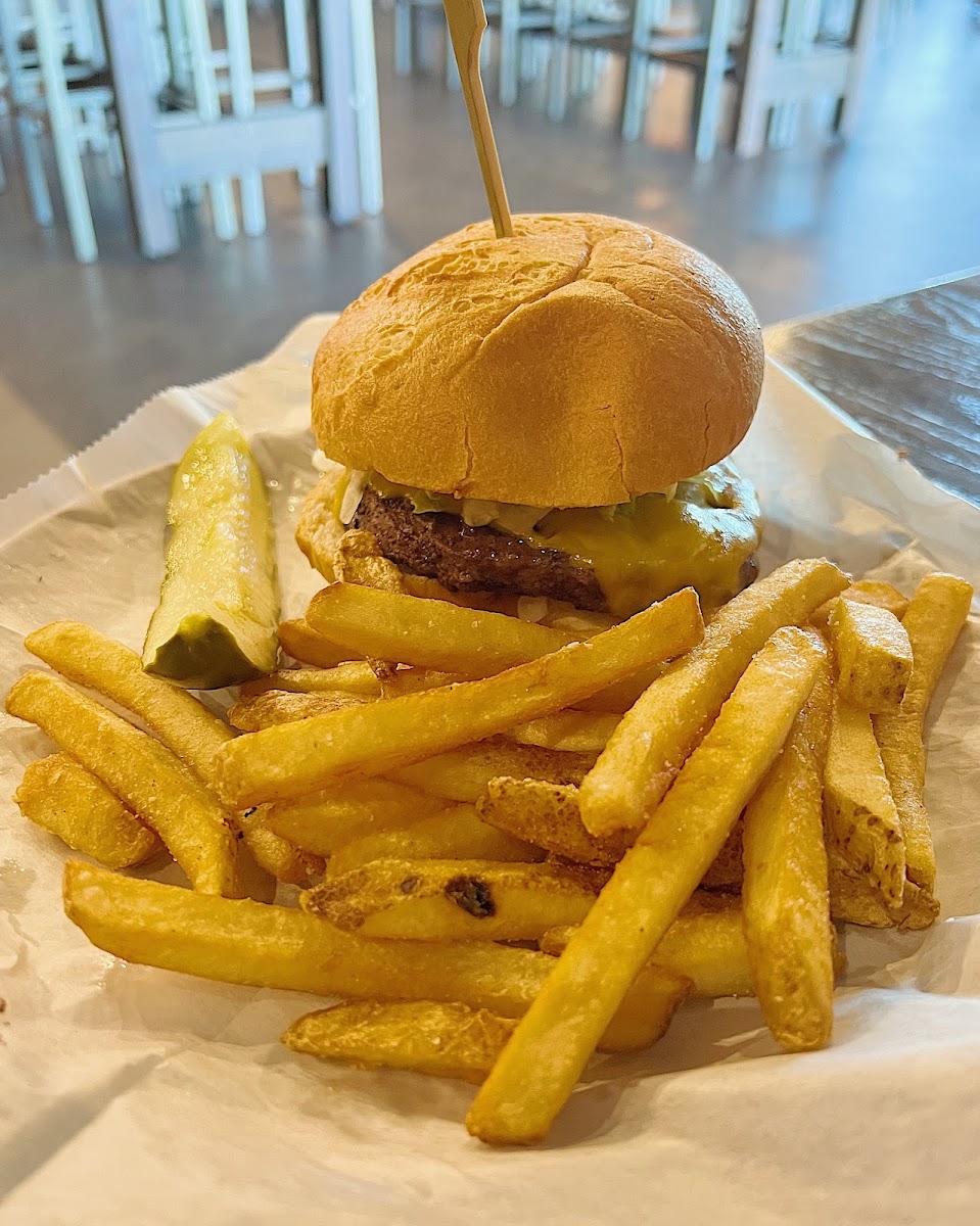 Build your own burger with cheddar cheese on a gluten free bun