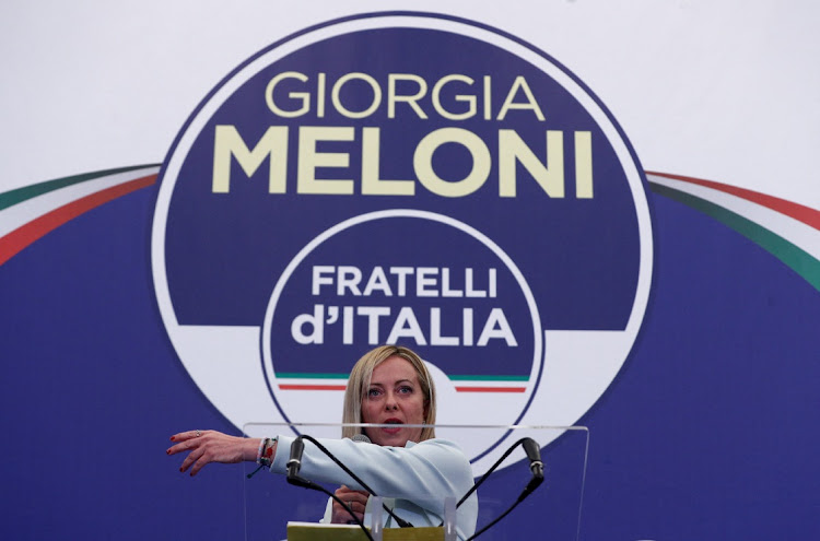 Leader of Brothers of Italy Giorgia Meloni speaks at the party's election night headquarters, in Rome, Italy, on September 26. Picture: REUTERS/GUGLIELMO MANGIAPANE