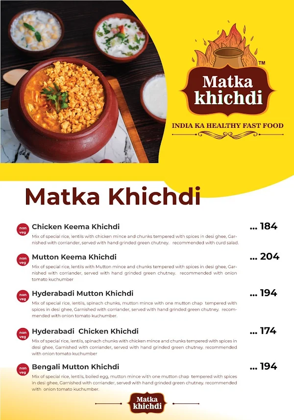 Matka Khichdi menu 