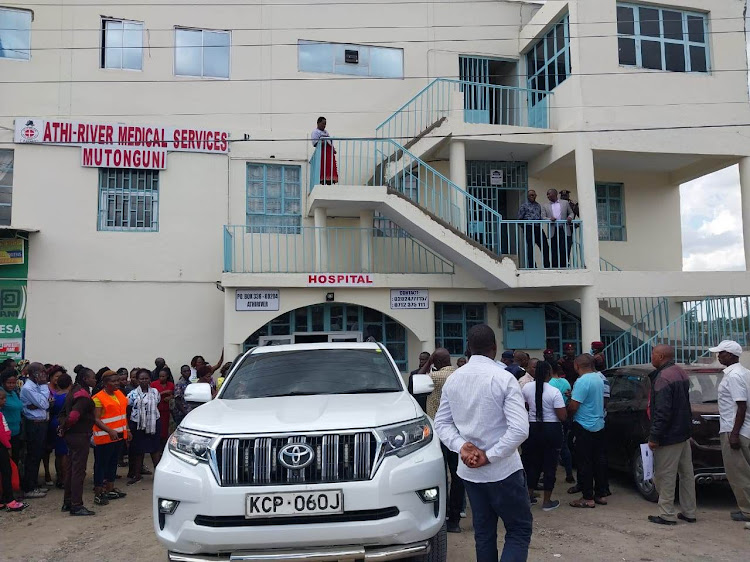 Governor Wavinya Ndeti arrives at Athi River Medical Services – Mutonguni hospital in Athi River, Machakos County on Sunday, May 21, 2023.