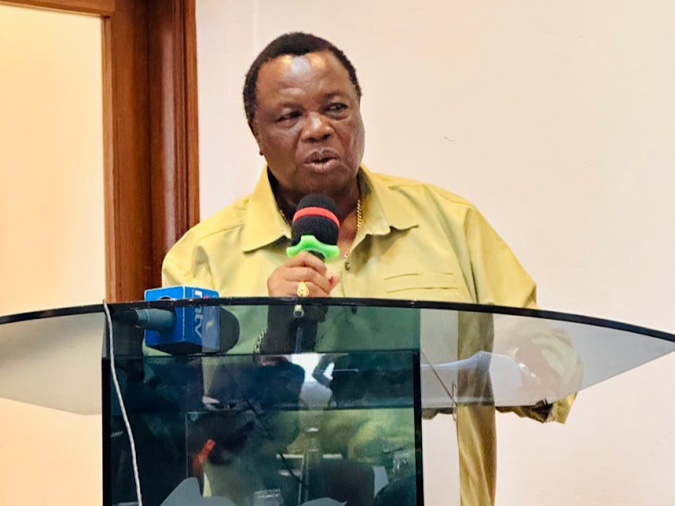 COTU Secretary General Francis Atwoli speaks during the IndustriALL Global Union meeting in Mombasa on October 18, 2023.