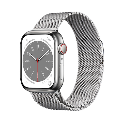 Đồng hồ thông minh/ Apple Watch Series 8 GPS + Cellular 41mm Silver Stainless Steel Case with Silver Milanese Loop MNJ83VN/A