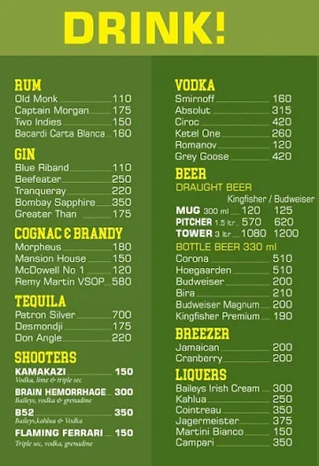 The Podium Sports Bar menu 