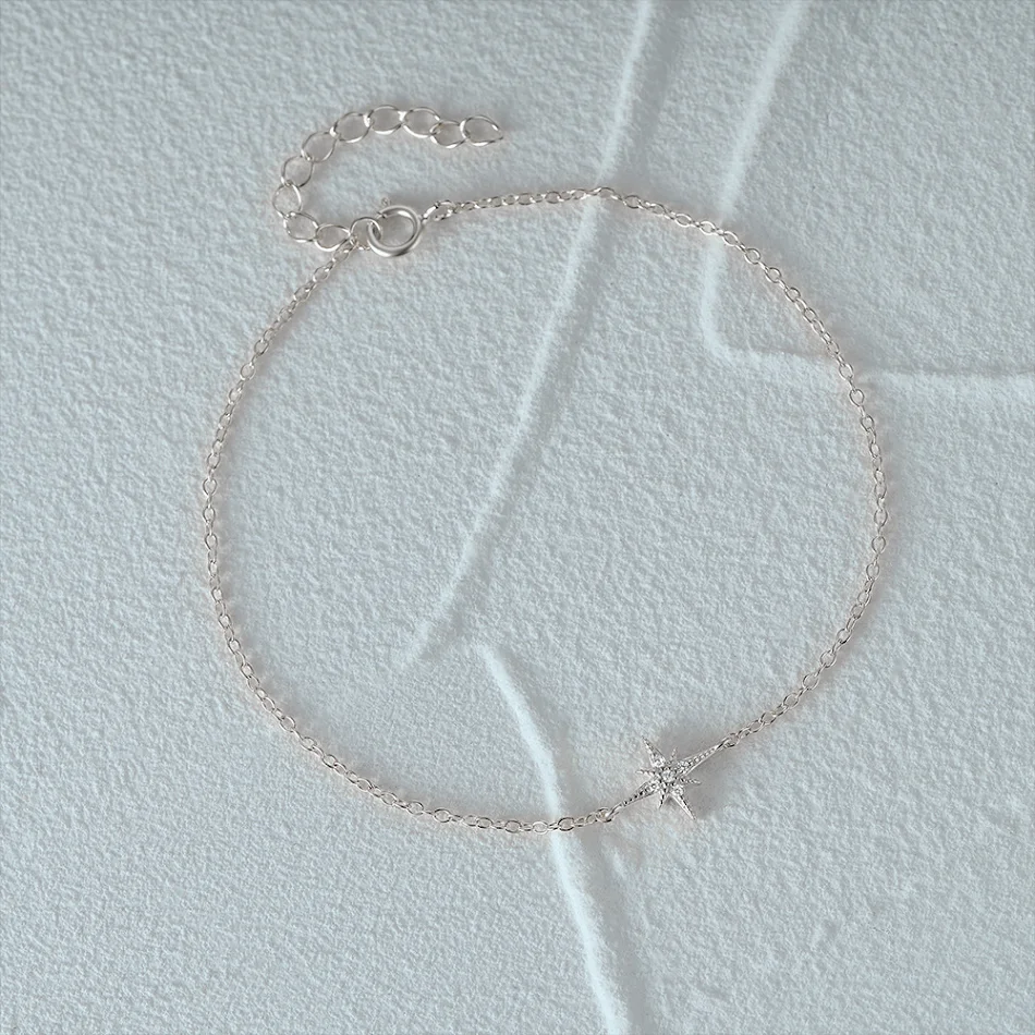 Bracelet femme en argent sterling S925 étoile octogonale, design mode simple et élégant pour un style quotidien raffiné.