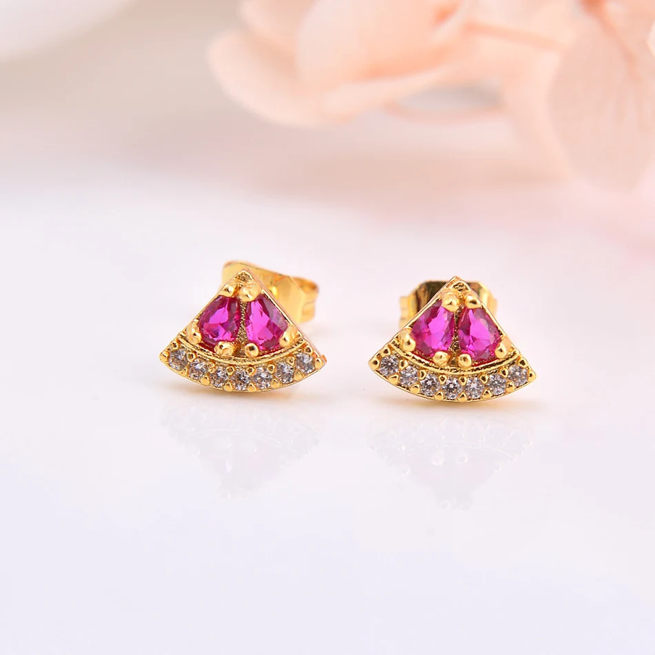 Copper Zircon-encrusted Stud Earrings Ornament. Sparkling elegance, perfect jewelry to enhance your look, and add style.