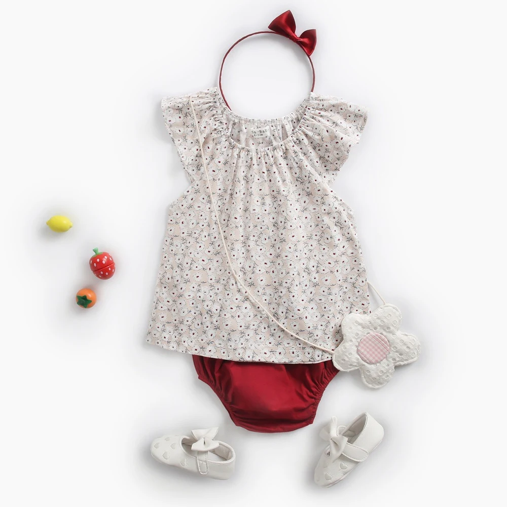 Title 3, Zomer babykleding set, katoen met bloemenprint,...