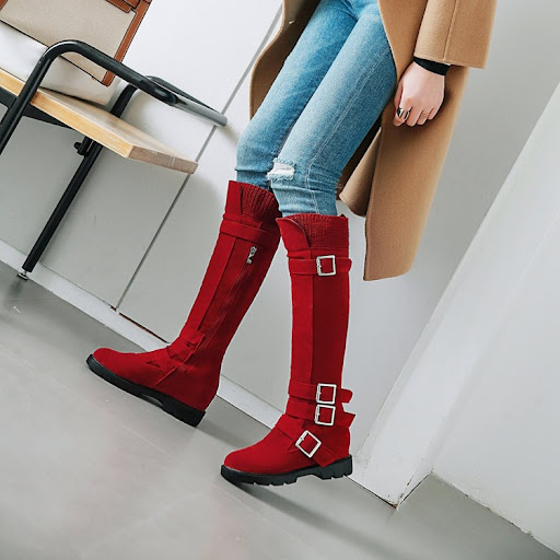 Title 18, British Belt Buckle High Top Martin Boots Women...