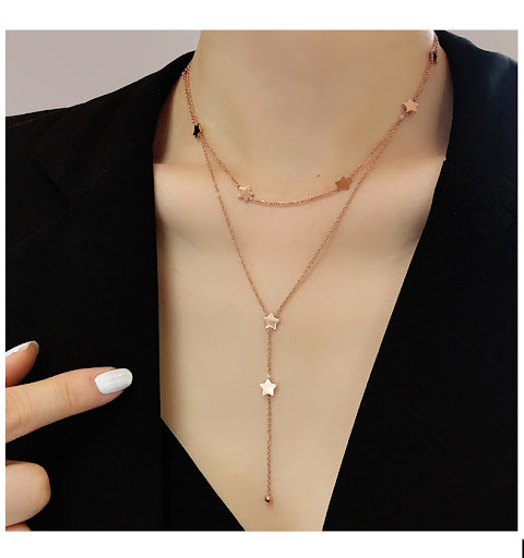 Title 2, New Titanium Steel 18K Gold Double Circles Star...
