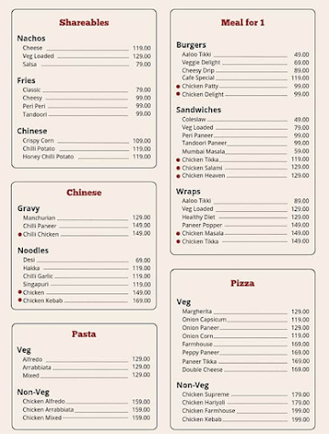 Shakes & Sizzlers menu 