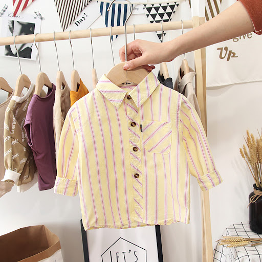 Title 6, Childrens Long-sleeved Striped Cotton Shirt, b...