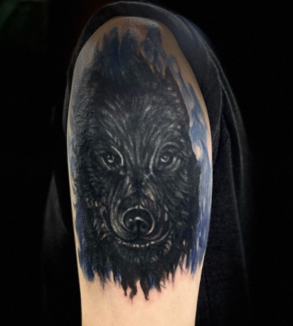 Black Ink Alpha Wolf Tattoo