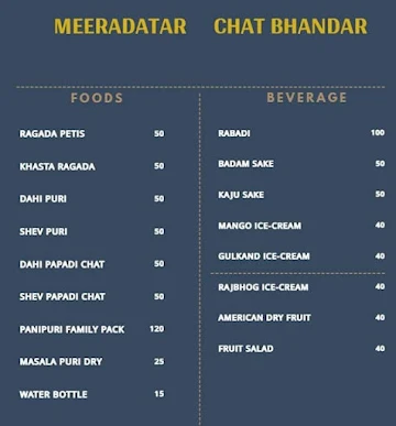 Miradatar Chat Bhandar menu 