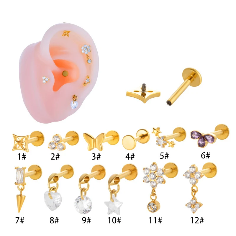 Title 1, Labret de Titânio Liga Embutido Zircônia Flor C...
