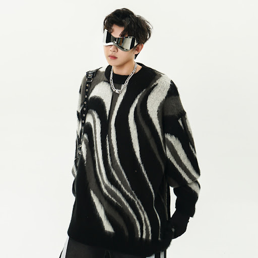 Title 6, Zebra Pattern Hema Wool Round Neck Sweater Men ...