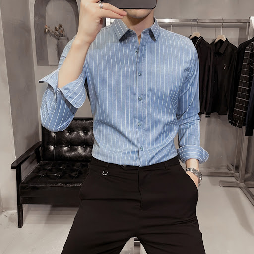 Title 2, Spring And Autumn High-Quality Gray Striped Shi...
