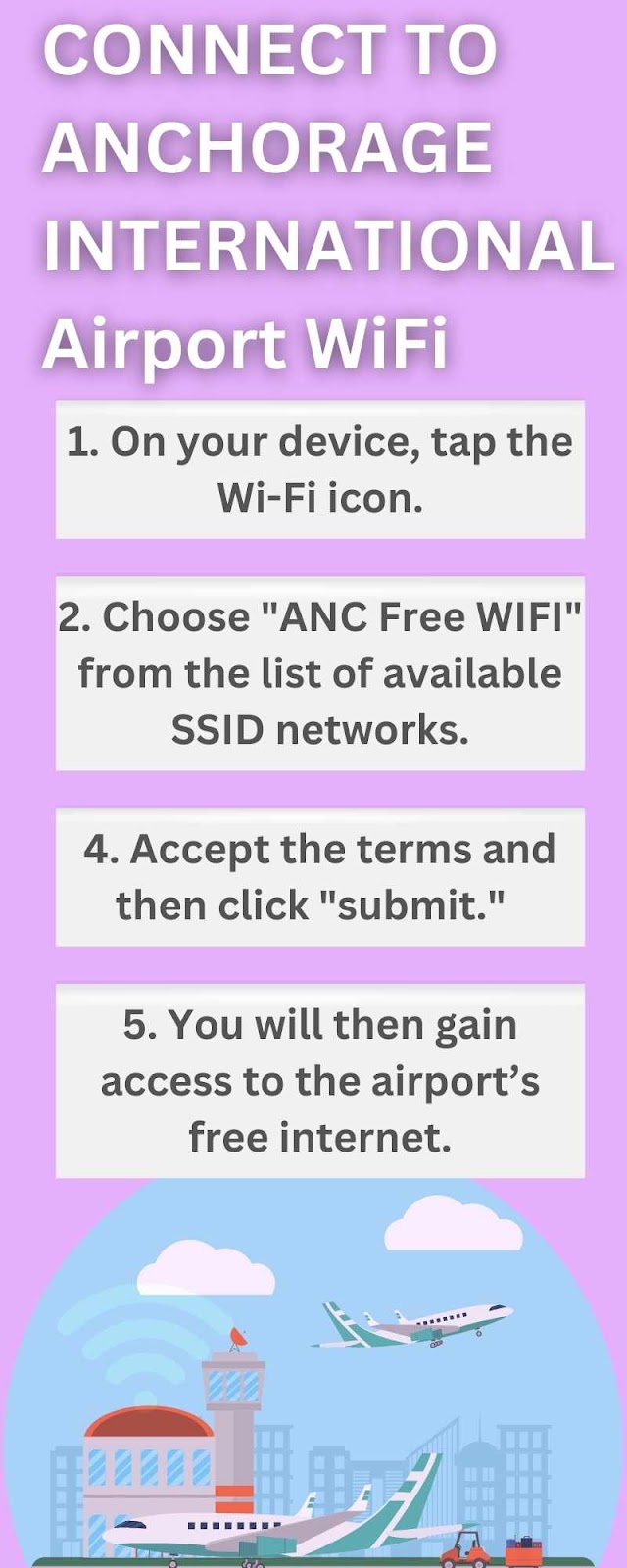 Connect to Anchorage International Airport WiFi.