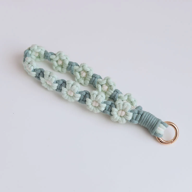 Colgante de Teléfono Móvil Tejido con Cadena Llavero de Cuerda Trenzada Flores Pequeñas Accesorio Elegante y Seguro para tu Celular