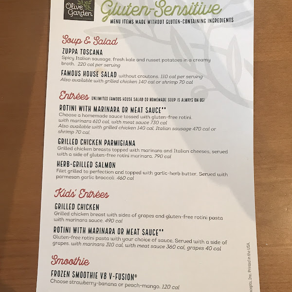 Gluten Free at Olive Garden - Gluten Free Menu