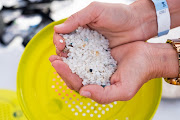 Dozens of nurdles collected with the Mermaids' Tear Catcher, a device that helps rid the environment of plastic and can be used as a toy.