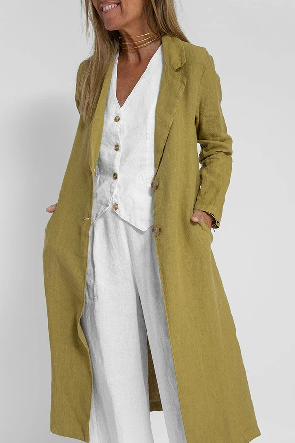 Dames Fashion Casual Katoen Linnen Trenchcoat met Reverskraag en Zakken Jas Perfect voor Een Stijlvolle en Comfortabele Look Geschikt voor Dagelijks Gebruik